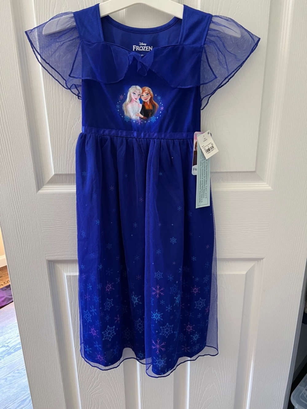 NWT Disney Frozen Royal Blue Elsa & Anna Character Nightgown Dress Sleeve Lace 6